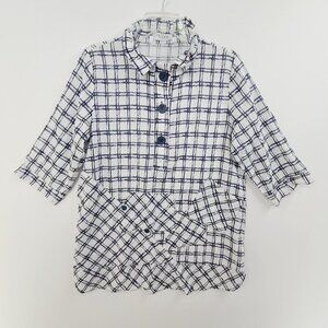 Terra SJ Apperal Women's Short  Sleeve Pullover Top  Black  White Plaid Size M